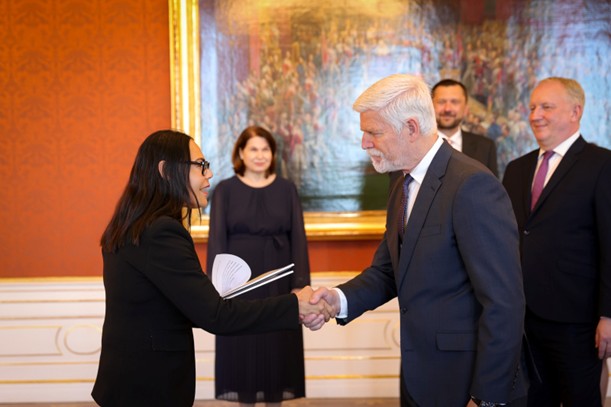 H.E. Claudette Abela Baldacchino (L), Ambassador of the Republic of Malta to the Czech Republic, presenting her Letters of Credence to H.E. Petr Pavel (L), President of the Czech Republic, in Prague.